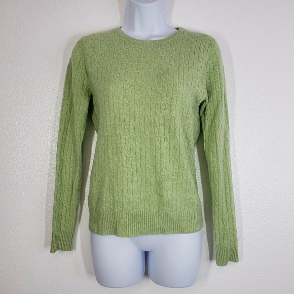 Tweeds Womens Cashmere Sweater Green Cable Knit Long Sleeved Size Small - Picture 2 of 9